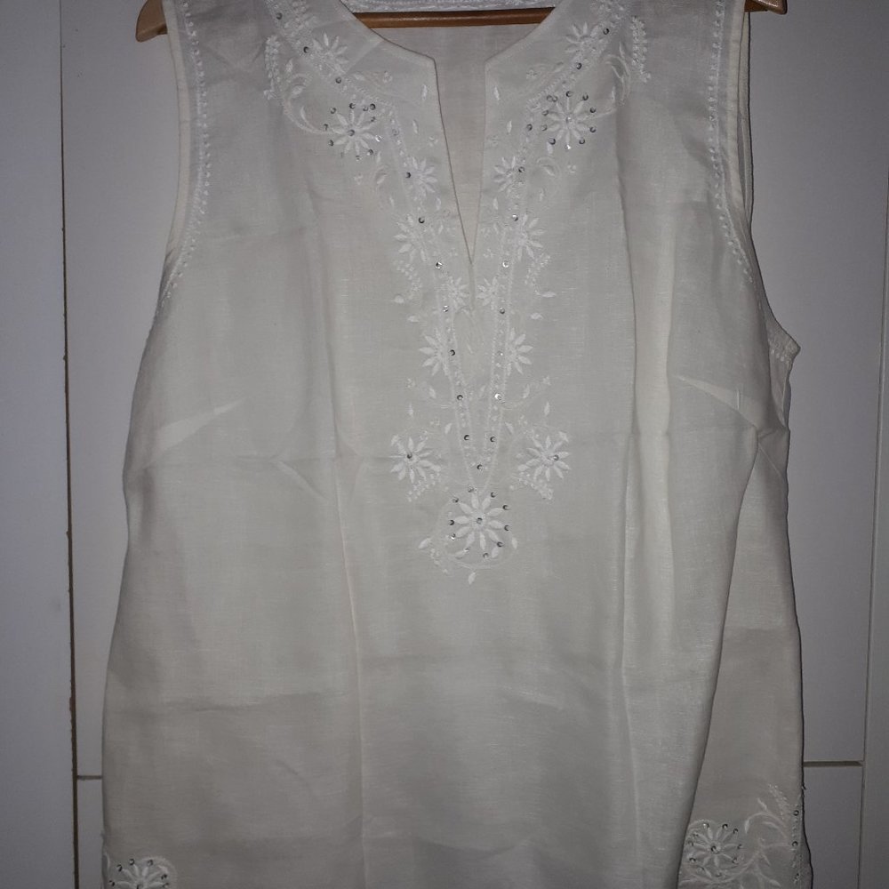 Embellished Linen Sleeveless Top